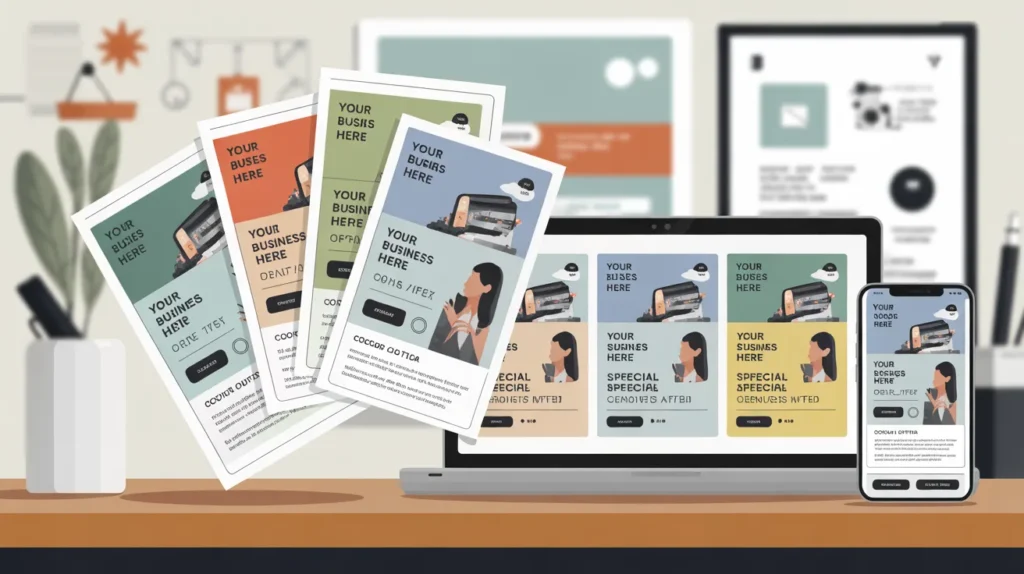 Reklame flyer design examples showing printed and digital flyers used for business marketing