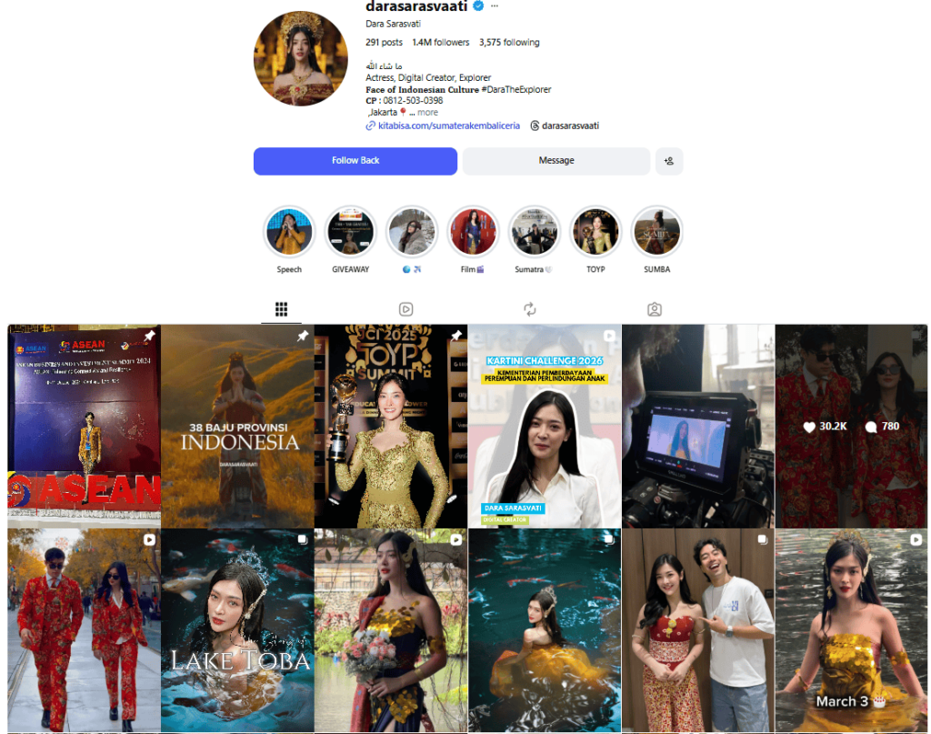 jasa konsultan influencer marketing - talent ekslusif deta - dara sarasvati ig