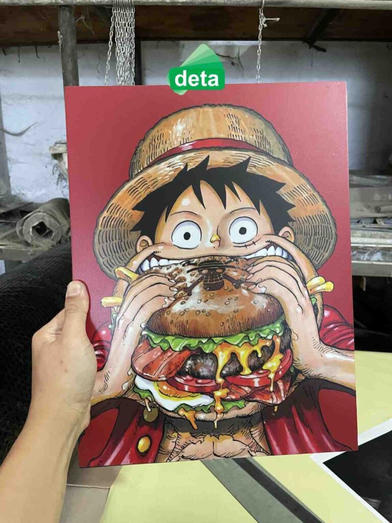 Beli Poster Kayu Custom Premium BlacknSquare - luffy makan burger