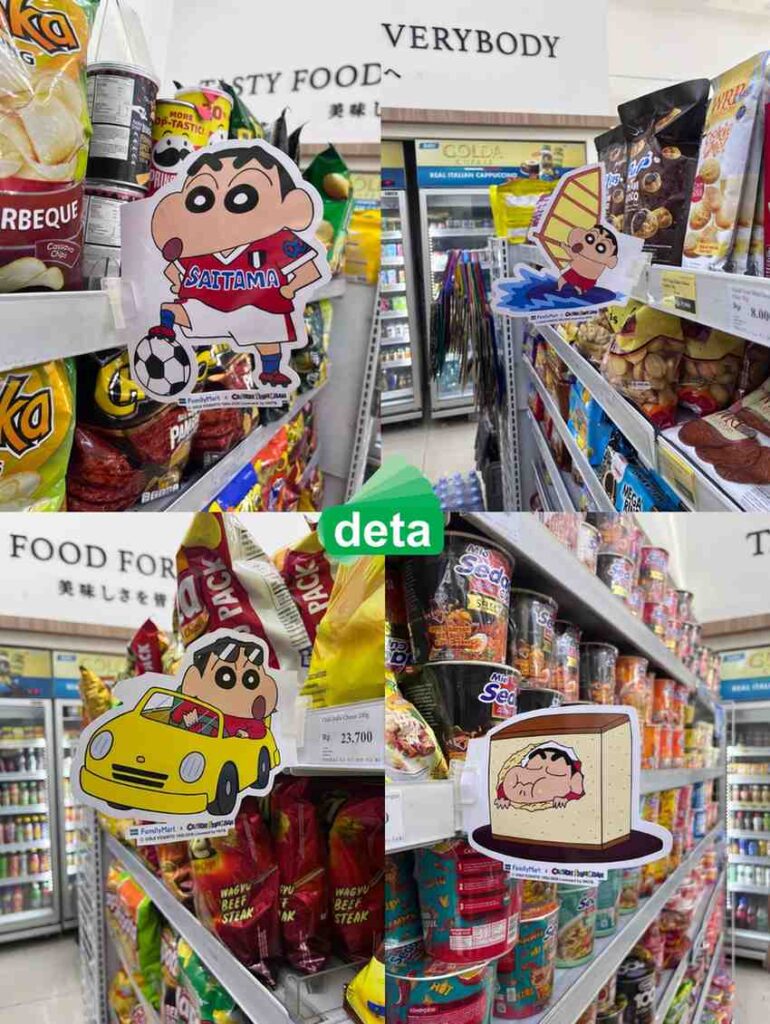 jasa in store promotion pembuatan shelf wobbler by deta - familymart collab shinchan